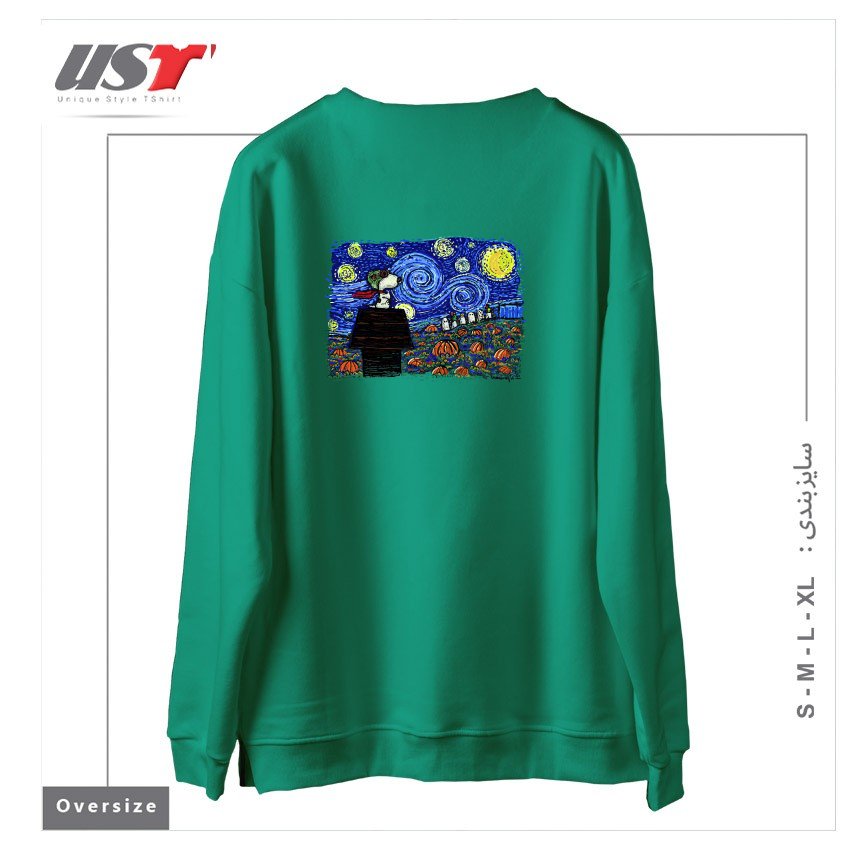 طرح STARRY GREAT PUMPKIN NIGHT سوییشرت اورسایزرنگ سبز سدری
