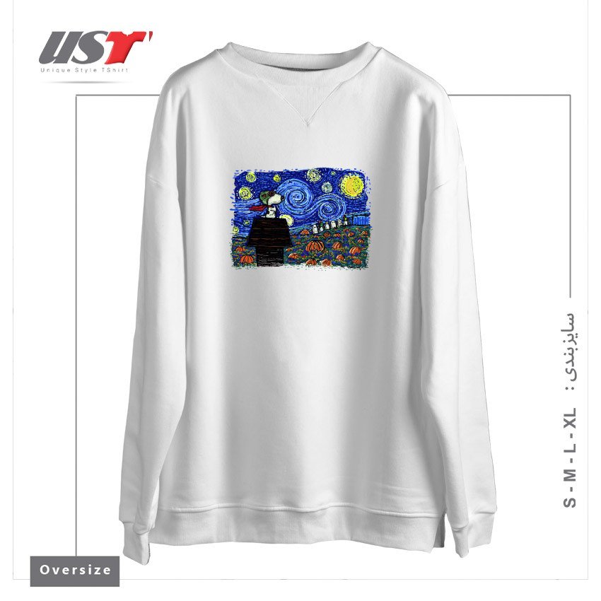 طرح STARRY GREAT PUMPKIN NIGHT سوییشرت اورسایزرنگ سفید