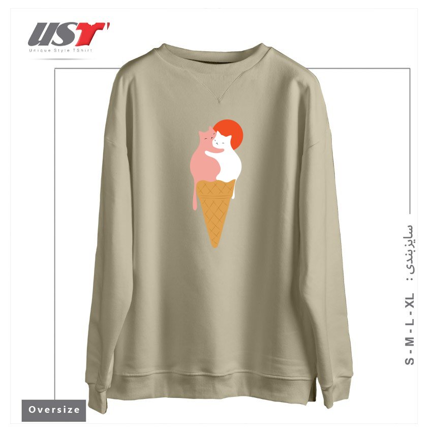 طرح STRAWBERRY HUG VANILLA سوییشرت اورسایزرنگ نخودی