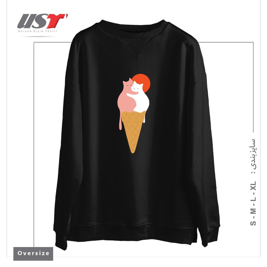 طرح STRAWBERRY HUG VANILLA سوییشرت اورسایزرنگ مشکی