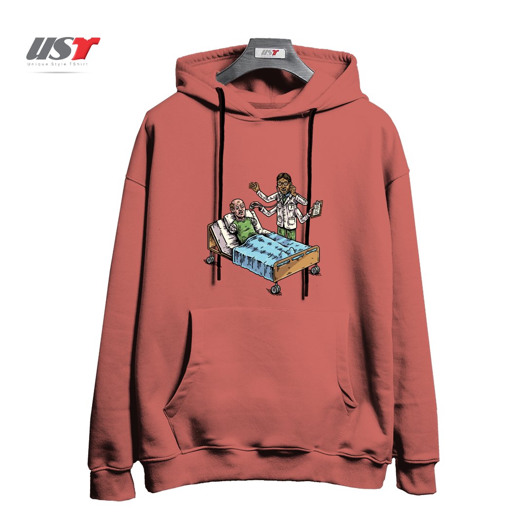 طرح BAD DOCTOR هودی اورسایزرنگ آجری