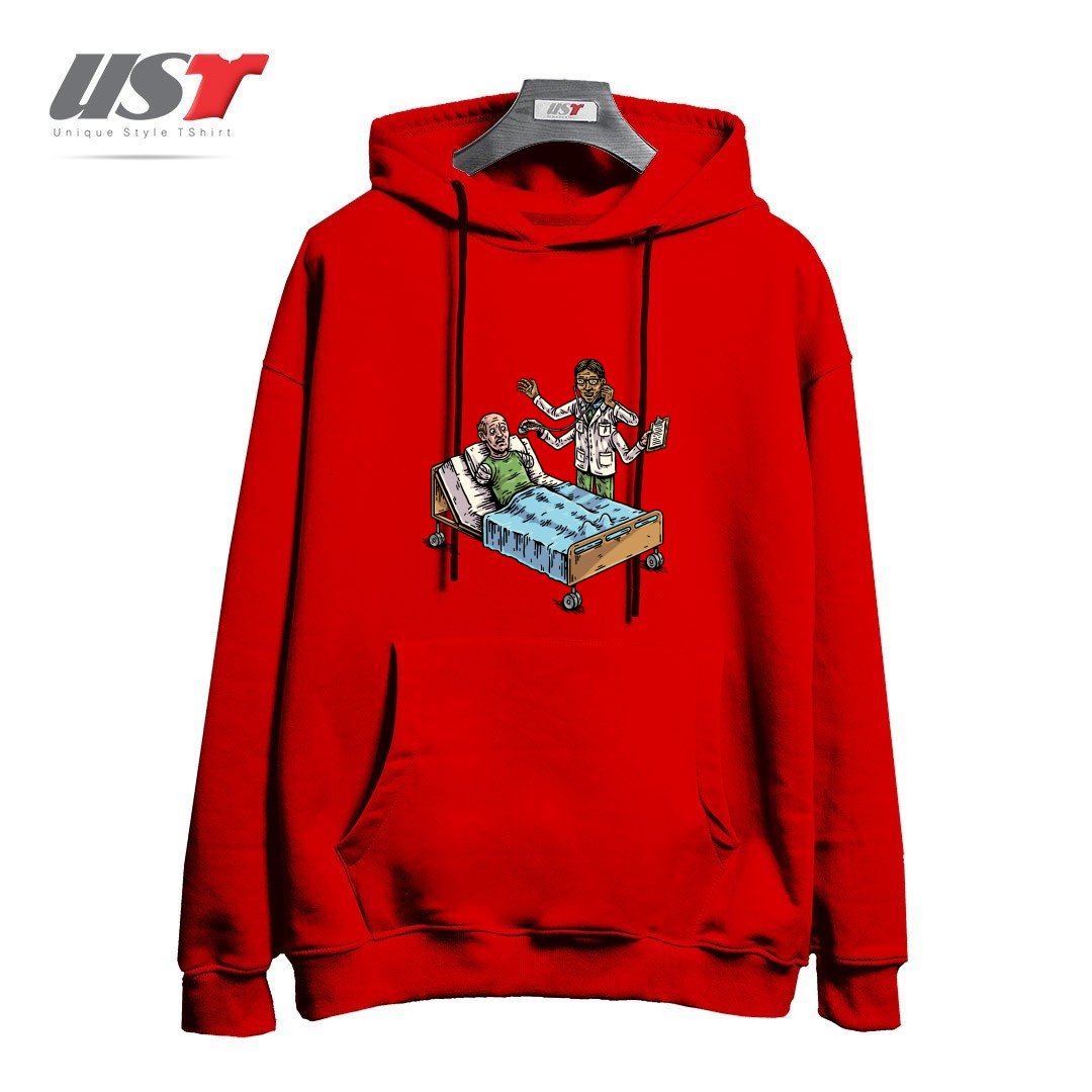 طرح BAD DOCTOR هودی اورسایزرنگ قرمز