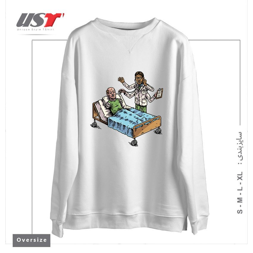طرح BAD DOCTOR سوییشرت اورسایزرنگ سفید