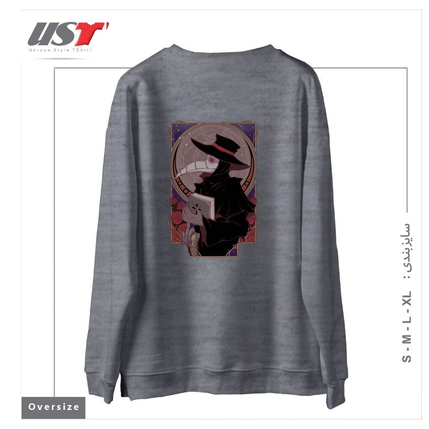 طرح DARK DOCTOR سوییشرت اورسایزرنگ طوسی ملانژ