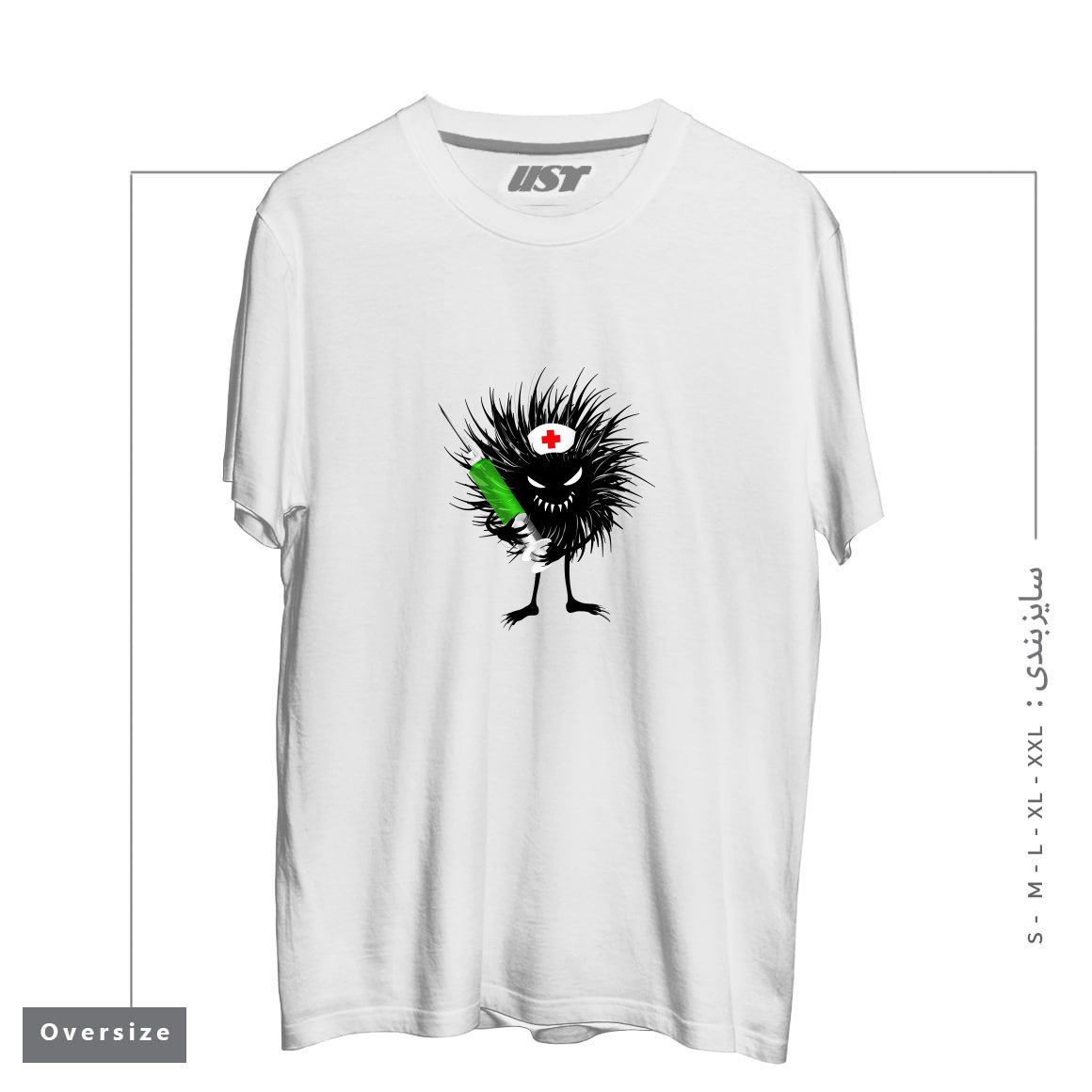 تیشرت اورسایز طرح FUNNY EVIL BUG NURSE WITH SYRINGE