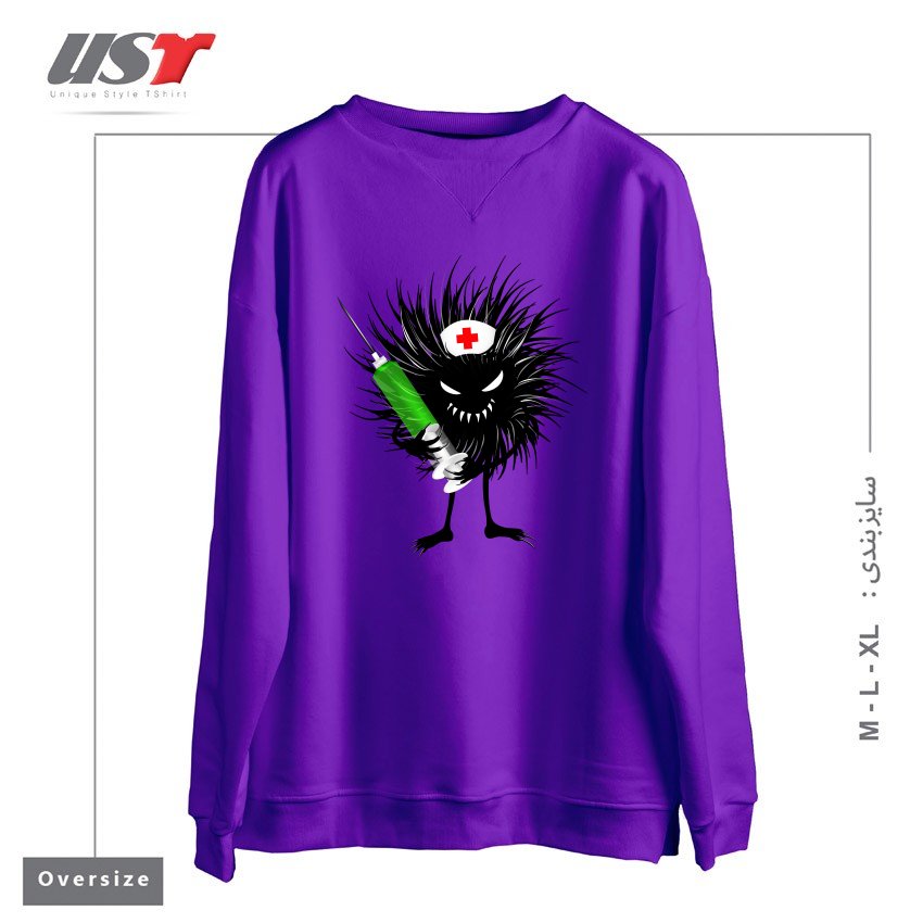 طرح FUNNY EVIL BUG NURSE WITH SYRINGE سوییشرت اورسایزرنگ بنفش