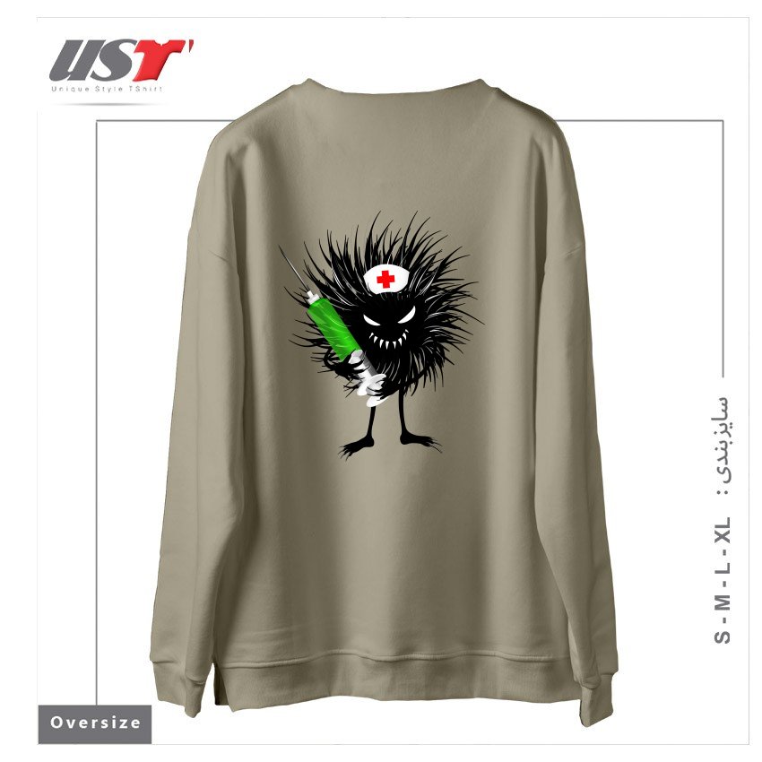طرح FUNNY EVIL BUG NURSE WITH SYRINGE سوییشرت اورسایزرنگ نخودی
