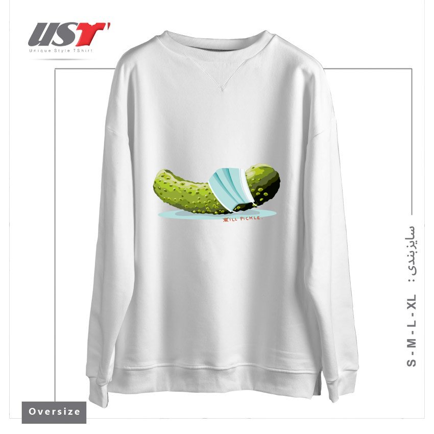 طرح ILL PICKLE سوییشرت اورسایزرنگ سفید