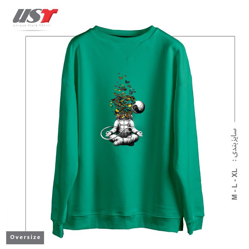 طرح RELEASE - MEDITATION BUTTERFLY COLLAGE سوییشرت اورسایزرنگ سبز سدری