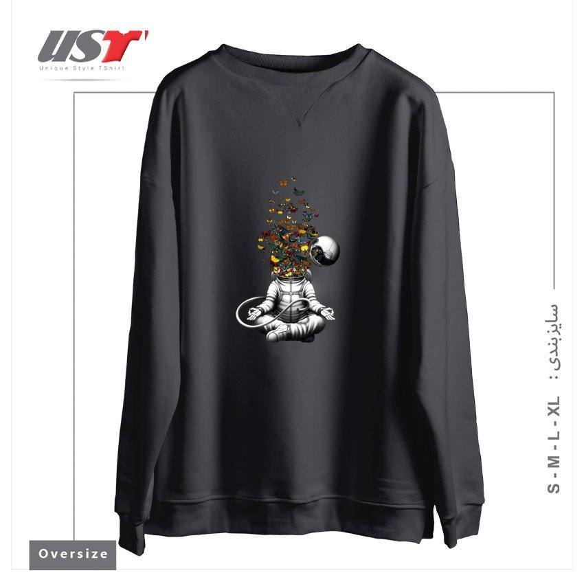 طرح RELEASE - MEDITATION BUTTERFLY COLLAGE سوییشرت اورسایزرنگ دودی