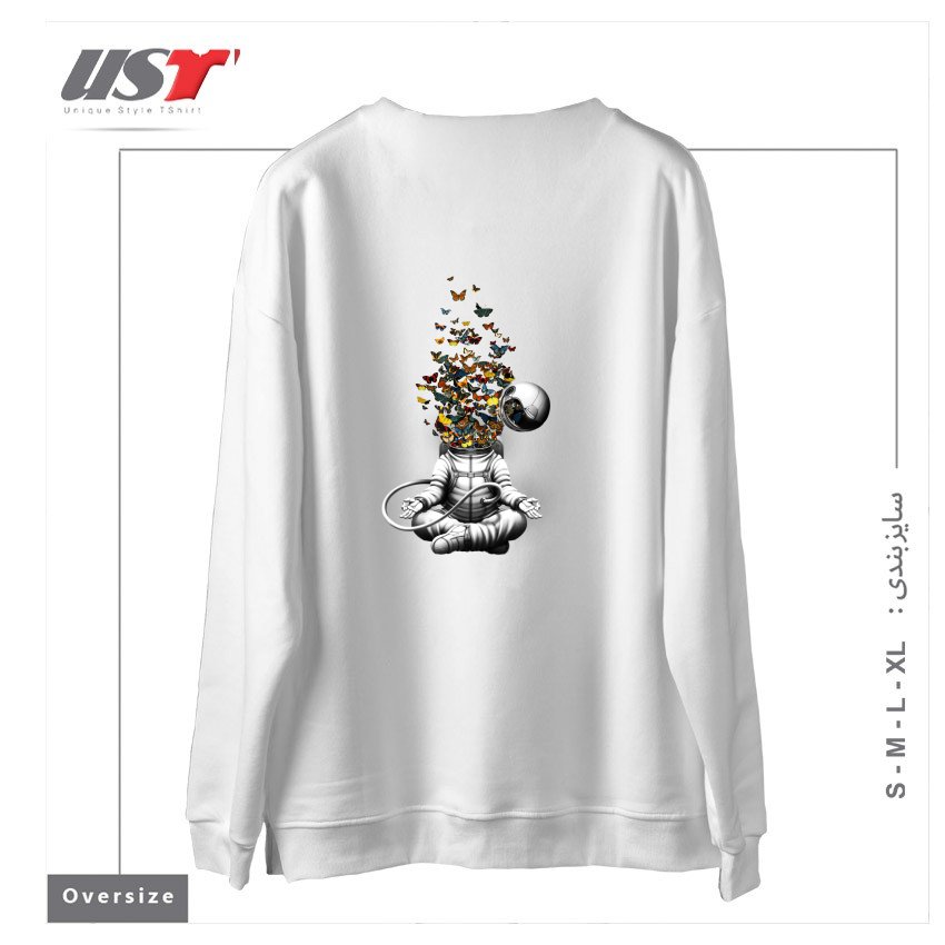 طرح RELEASE - MEDITATION BUTTERFLY COLLAGE سوییشرت اورسایزرنگ سفید