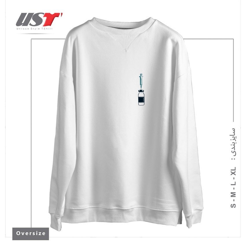 طرح VINTAGE VACCINES - SMALL ON WHITE سوییشرت اورسایزرنگ سفید