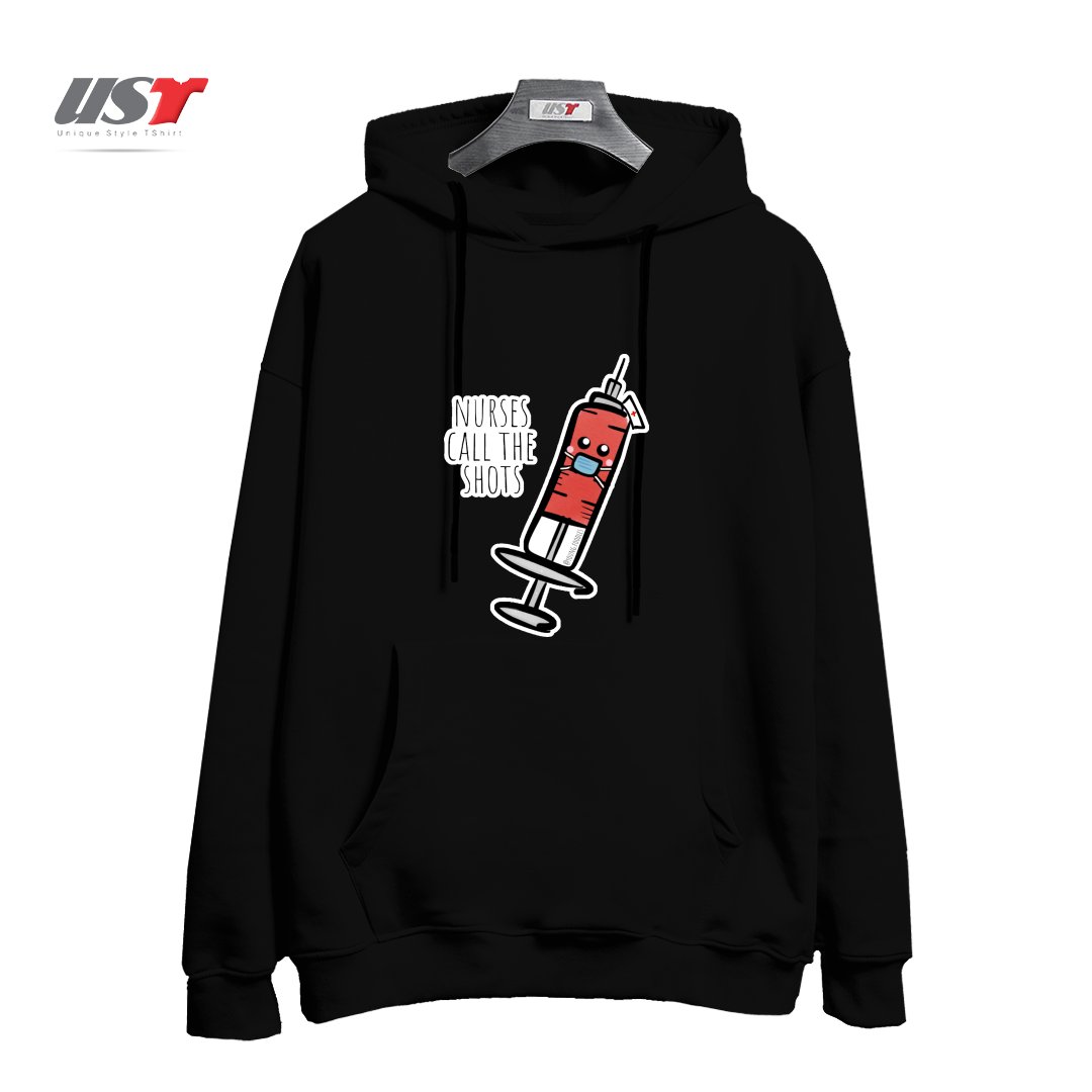 طرح NURSES CALL THE SHOTS هودی اورسایزرنگ مشکی