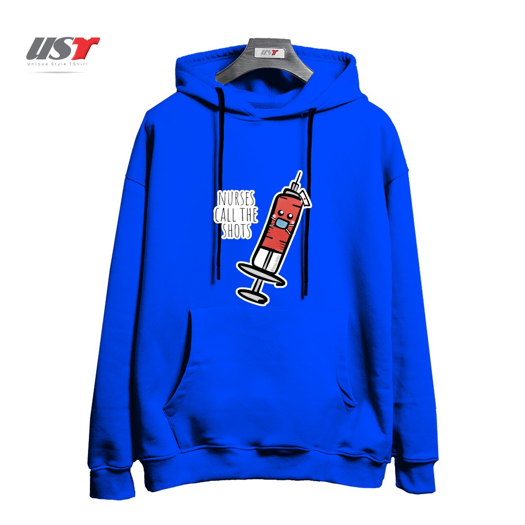 طرح NURSES CALL THE SHOTS هودی اورسایزرنگ آبی شالی