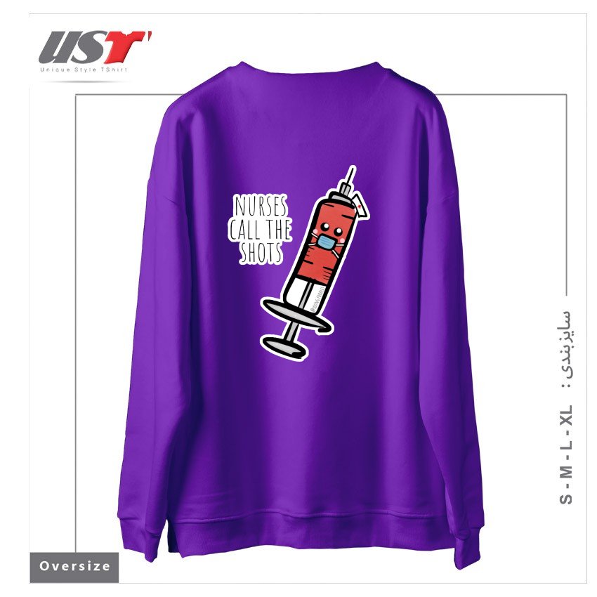 طرح NURSES CALL THE SHOTS سوییشرت اورسایزرنگ بنفش