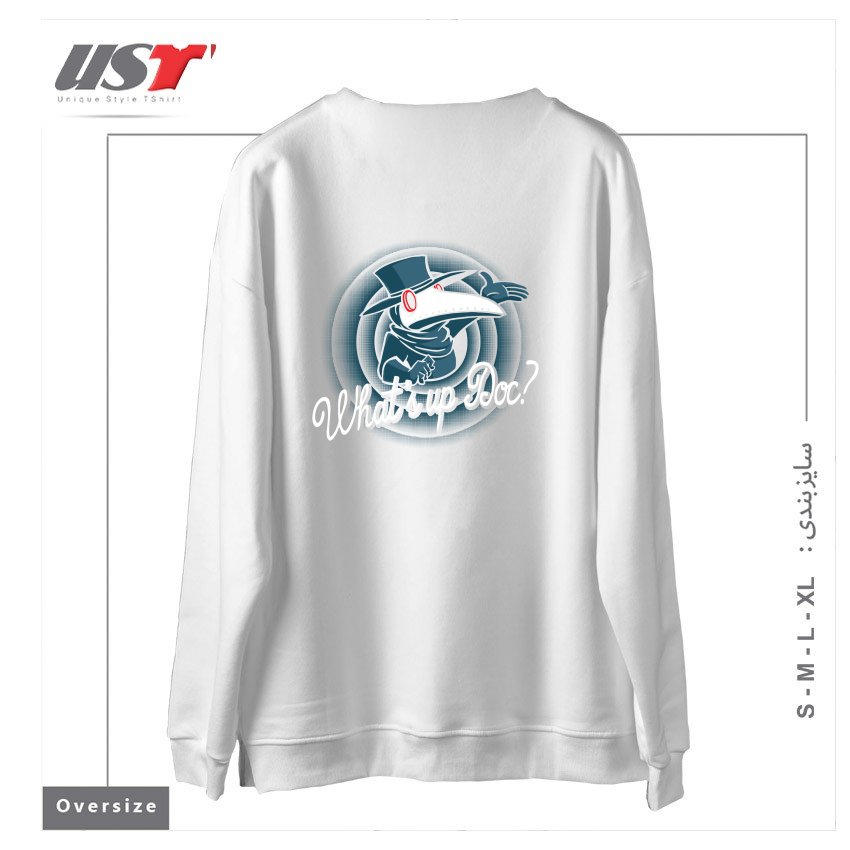 طرح PLAGUE DOC سوییشرت اورسایزرنگ سفید