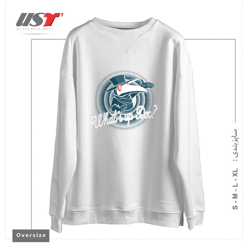 طرح PLAGUE DOC سوییشرت اورسایزرنگ سفید