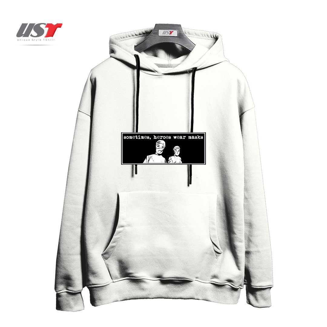 هودی اورسایز طرح SOMETIMES HEROES WEAR MASKS