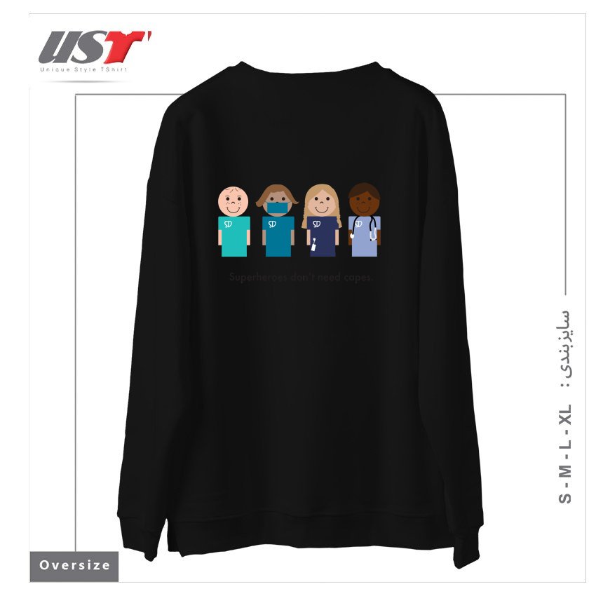 طرح SUPERDOCS سوییشرت اورسایزرنگ مشکی