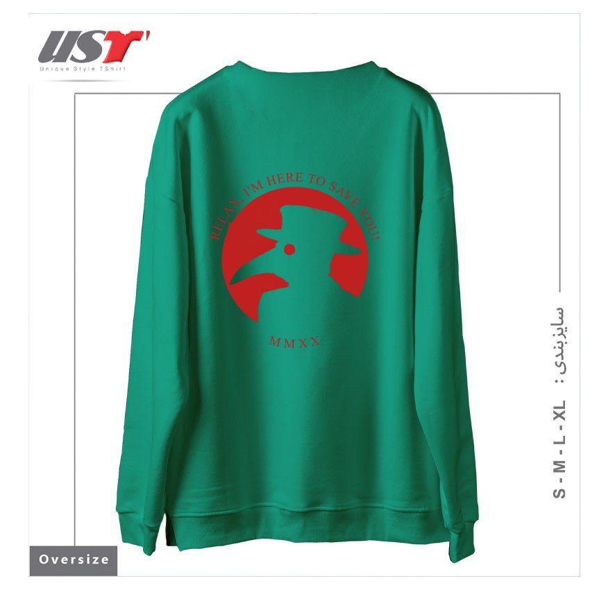 طرح THE PLAGUE DOCTOR -  CORONAVIRUS EDITION سوییشرت اورسایزرنگ سبز سدری