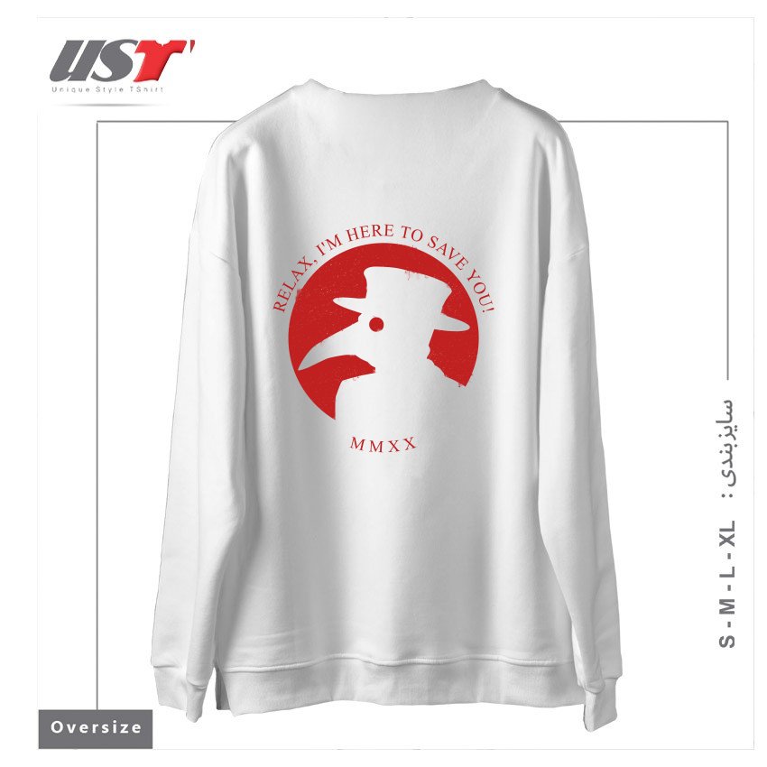 طرح THE PLAGUE DOCTOR -  CORONAVIRUS EDITION سوییشرت اورسایزرنگ سفید