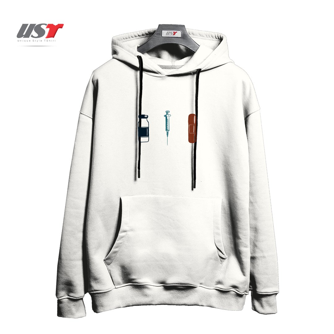 طرح VINTAGE VACCINES - LARGE ON WHITE هودی اورسایزرنگ سفید