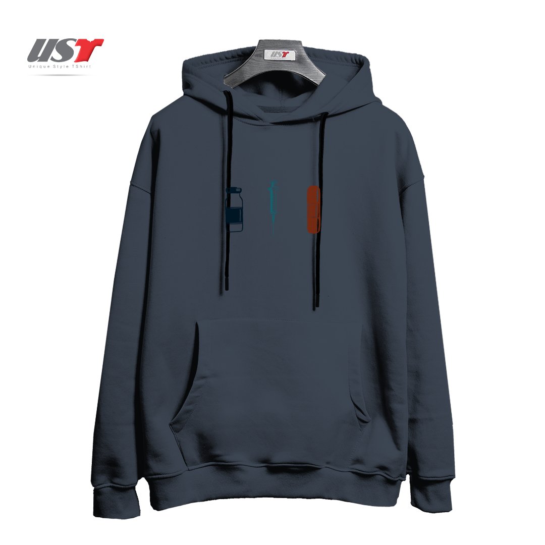 طرح VINTAGE VACCINES - LARGE ON WHITE هودی اورسایزرنگ دودی