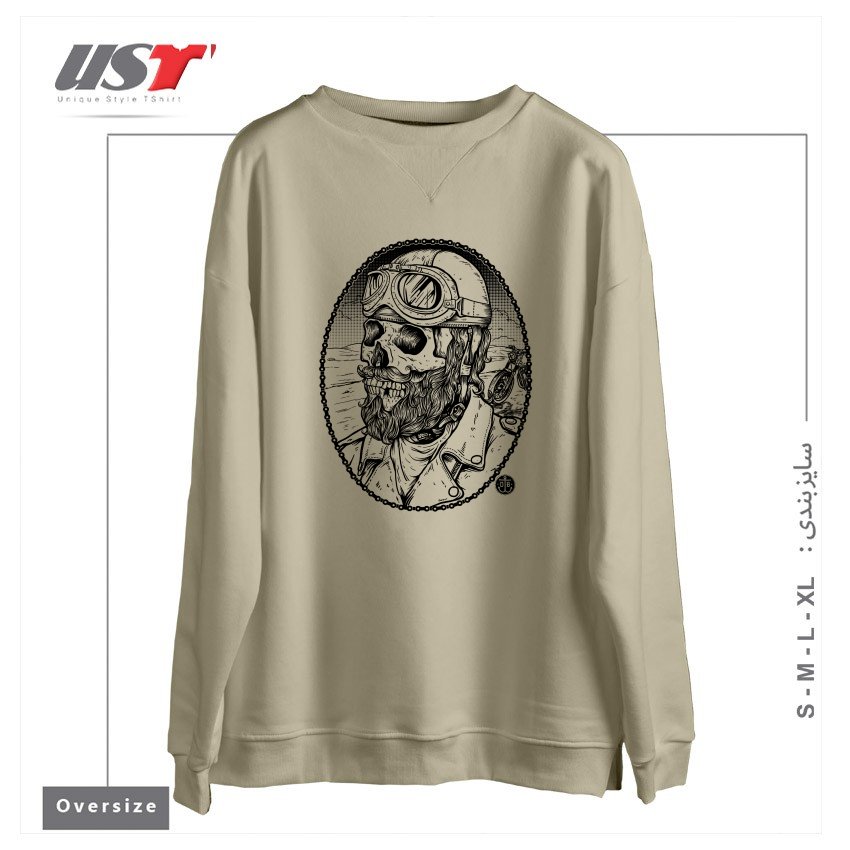 طرح - BIKER -54 سوییشرت اورسایزرنگ نخودی