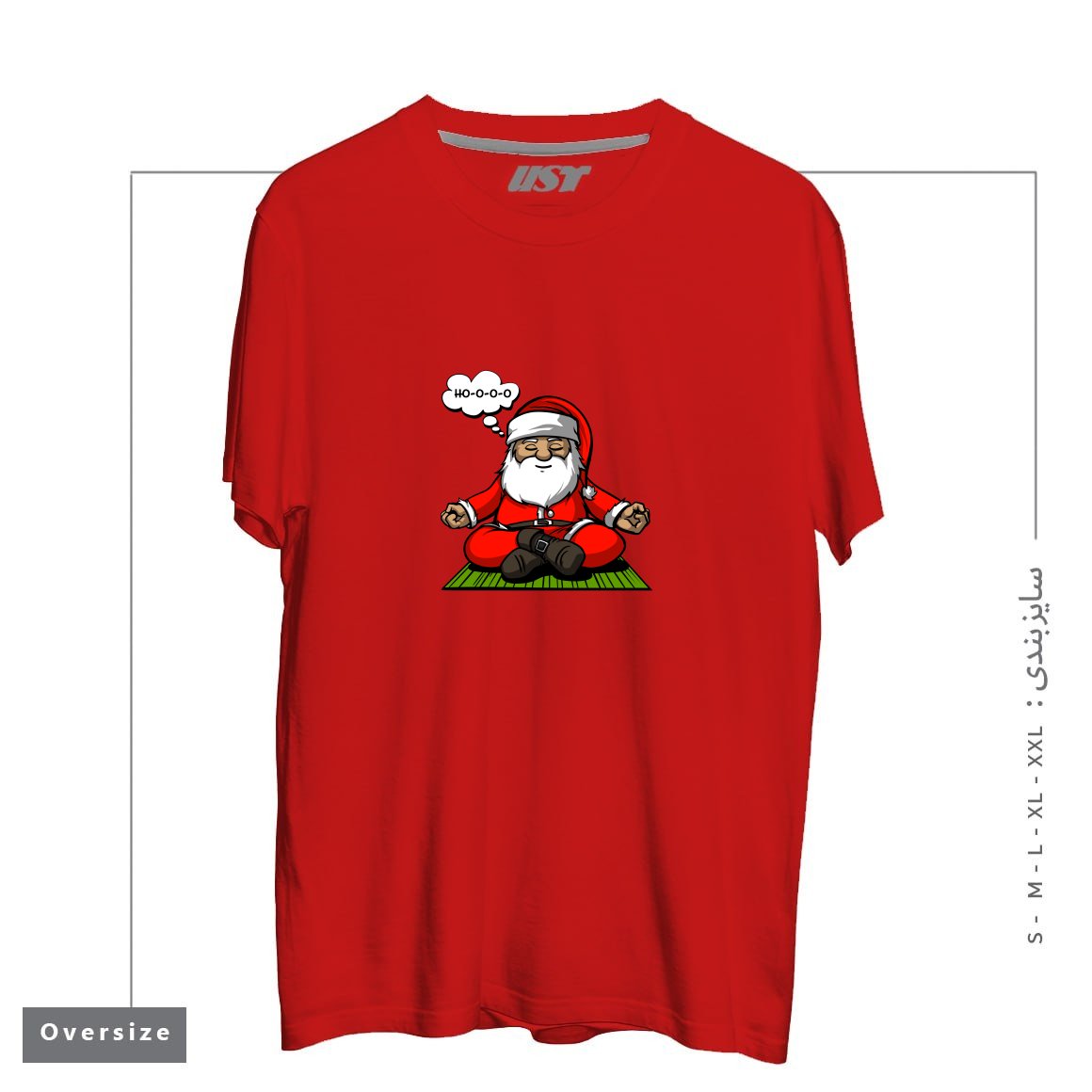 طرح SANTA MEDITATION تیشرت اورسایزرنگ قرمز