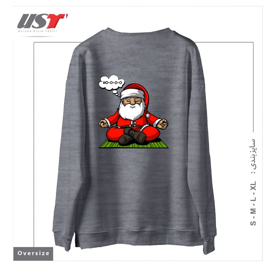 طرح SANTA MEDITATION سوییشرت اورسایزرنگ طوسی ملانژ