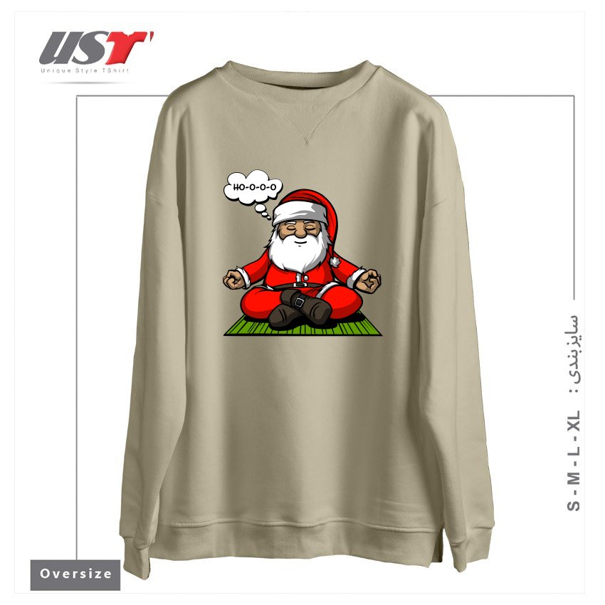 طرح SANTA MEDITATION سوییشرت اورسایزرنگ نخودی