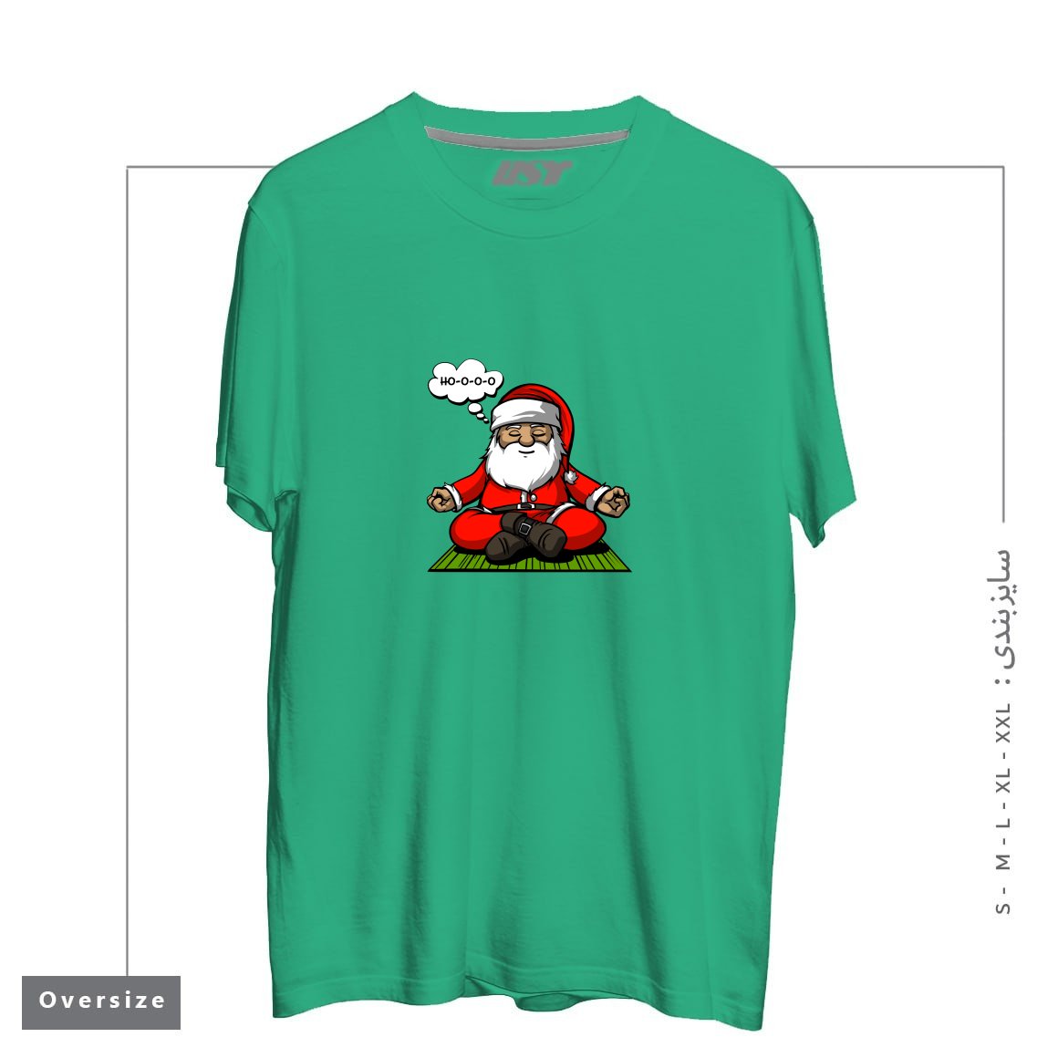 طرح SANTA MEDITATION تیشرت اورسایزرنگ سبز