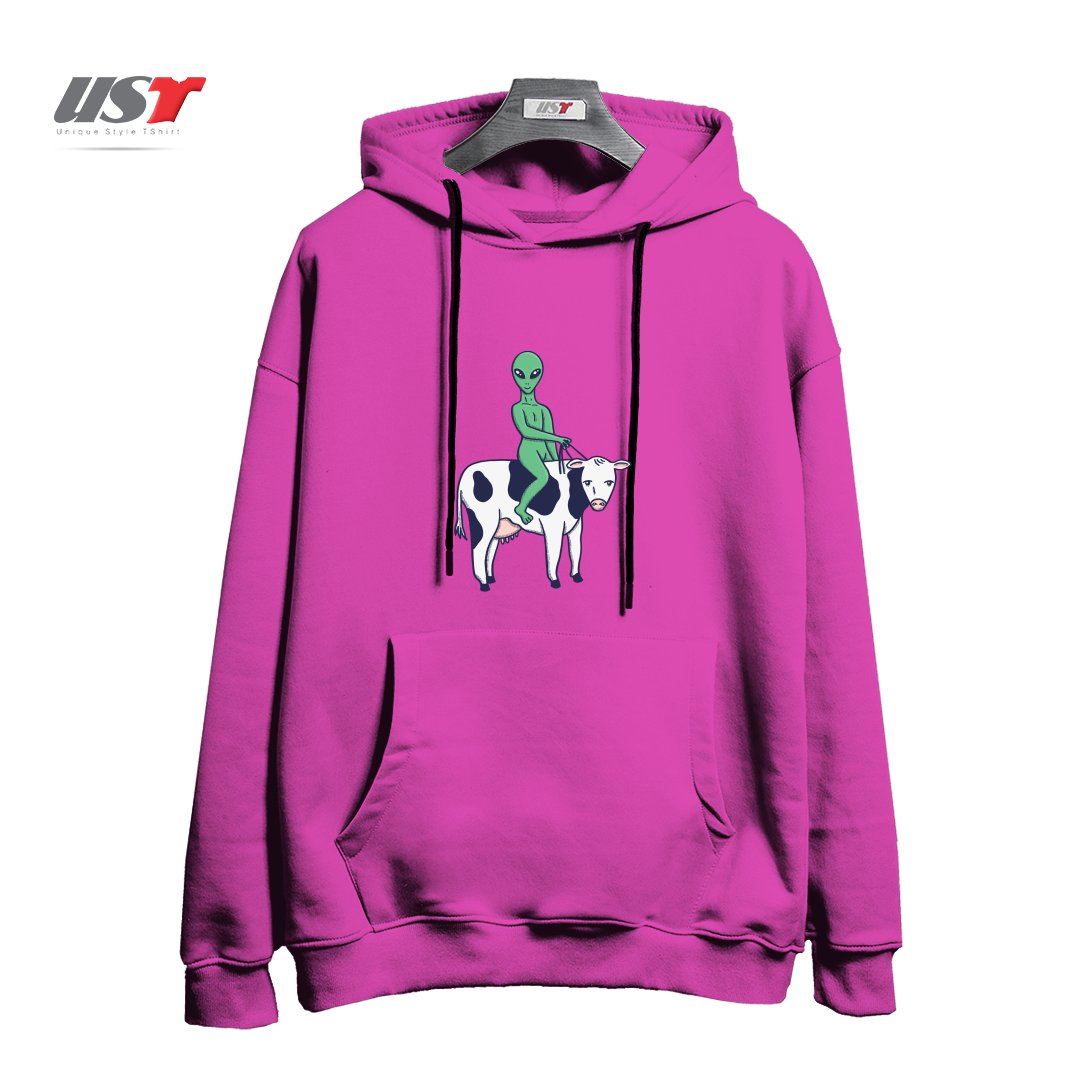 هودی اورسایز طرح ALIEN RIDING A COW