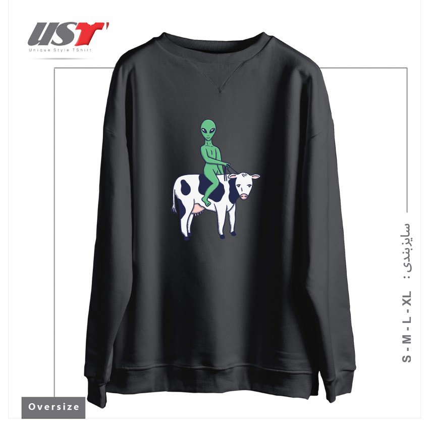 سوییشرت اورسایز طرح ALIEN RIDING A COW