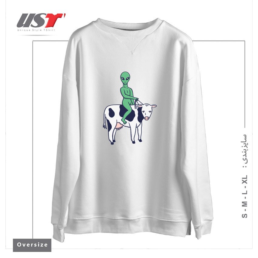 سوییشرت اورسایز طرح ALIEN RIDING A COW