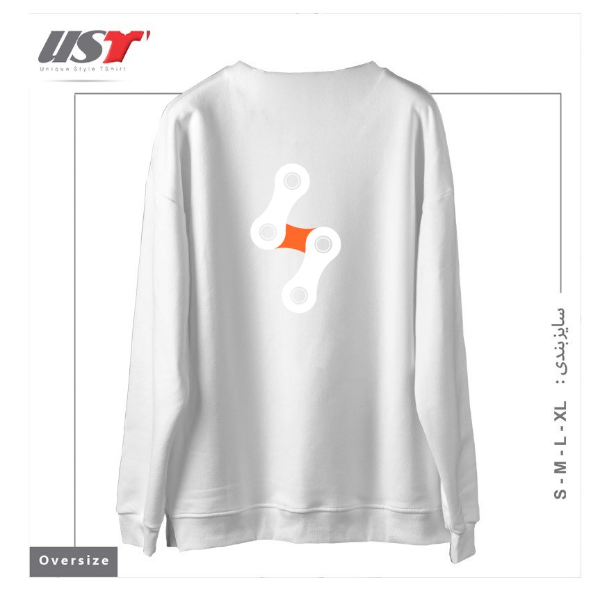 طرح BIKE BOLT - ORANGE سوییشرت اورسایزرنگ سفید