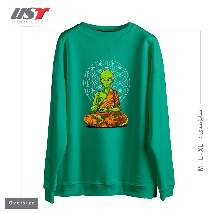 سوییشرت اورسایز طرح SPACE ALIEN BUDDHA