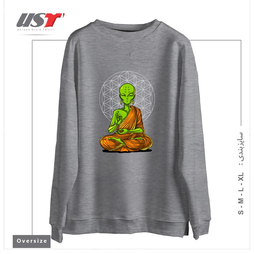سوییشرت اورسایز طرح SPACE ALIEN BUDDHA