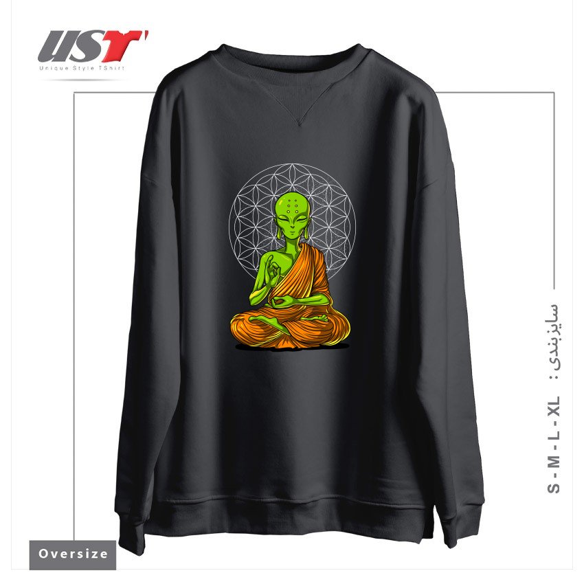 سوییشرت اورسایز طرح SPACE ALIEN BUDDHA