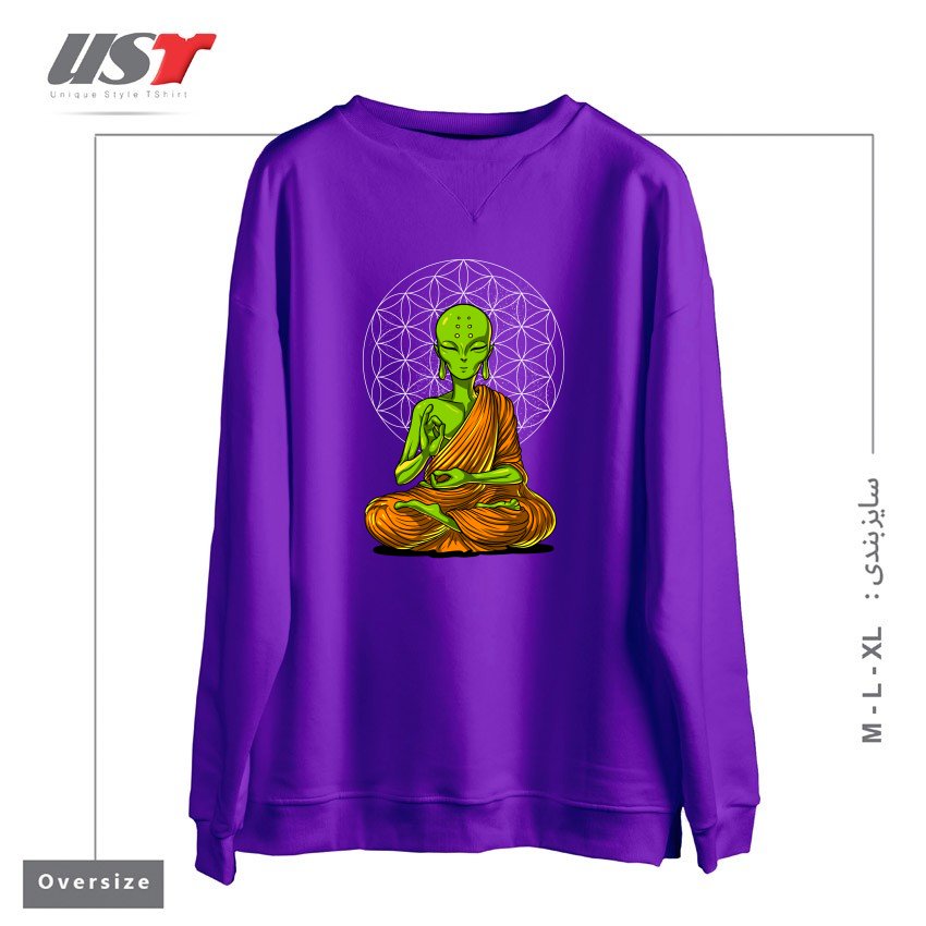 سوییشرت اورسایز طرح SPACE ALIEN BUDDHA