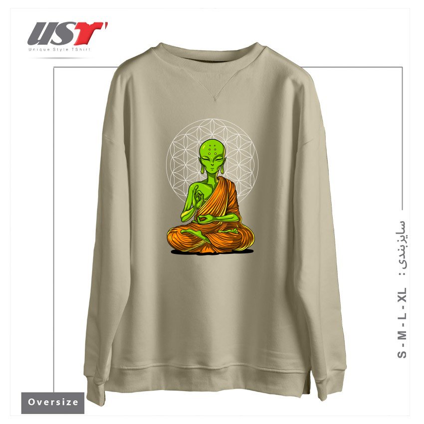 سوییشرت اورسایز طرح SPACE ALIEN BUDDHA