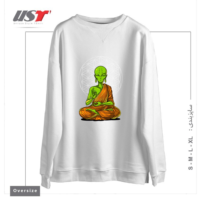 سوییشرت اورسایز طرح SPACE ALIEN BUDDHA