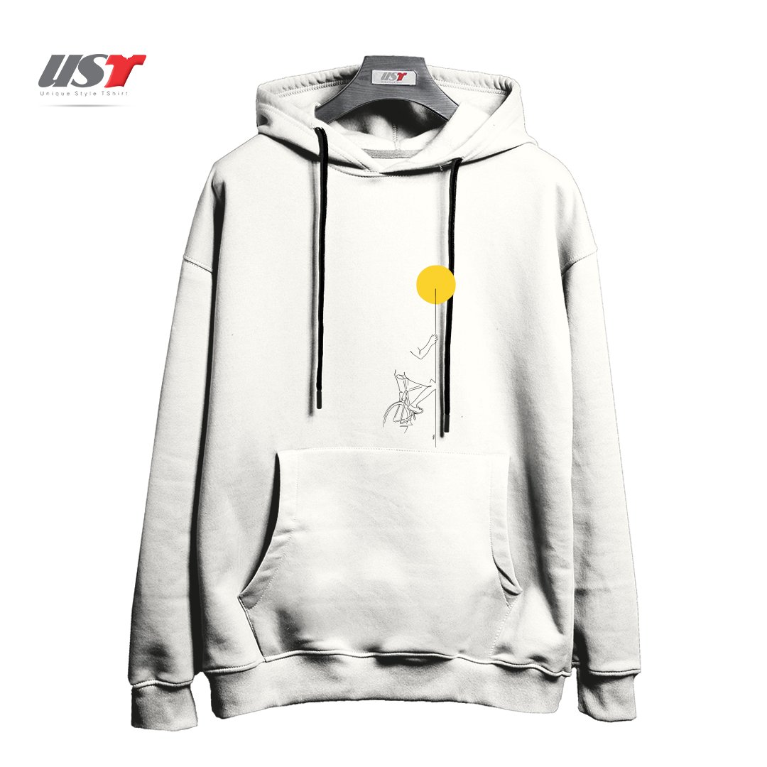 طرح YELLOW BIKE هودی اورسایزرنگ سفید