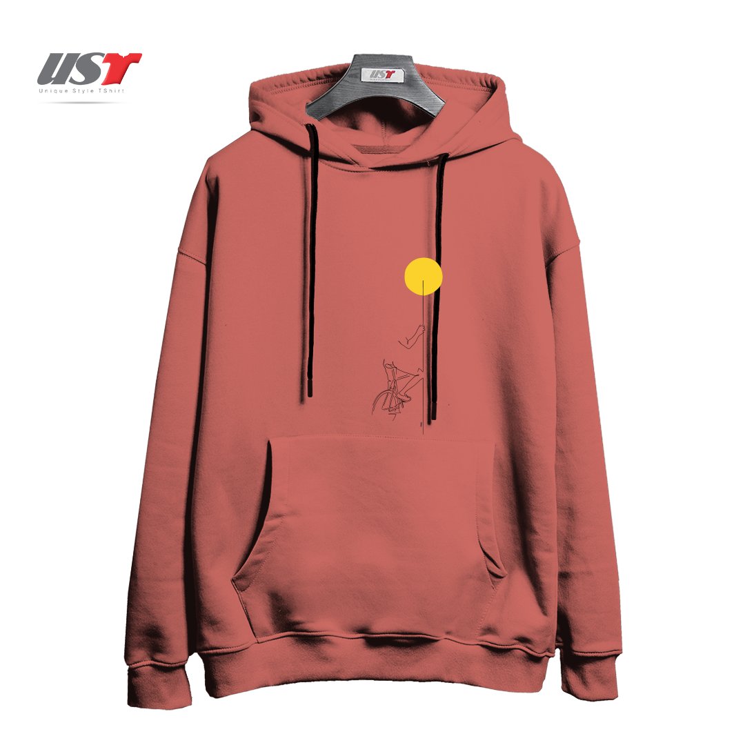 طرح YELLOW BIKE هودی اورسایزرنگ آجری