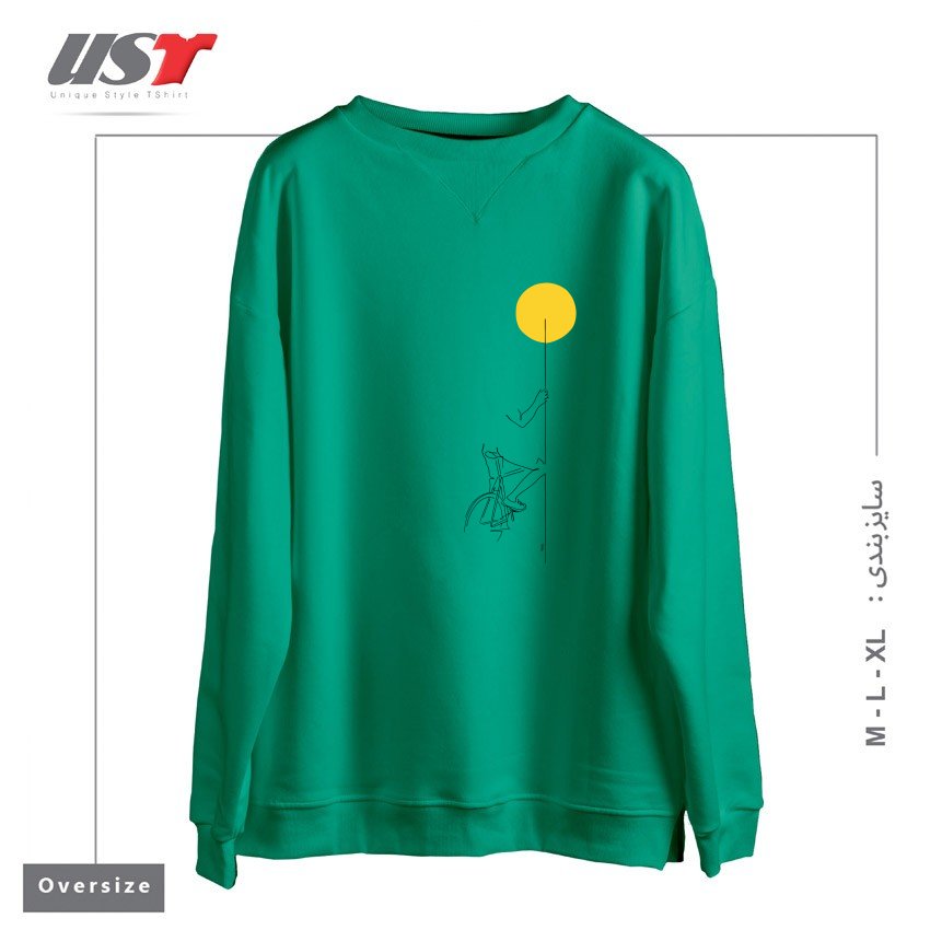 طرح YELLOW BIKE سوییشرت اورسایزرنگ سبز سدری