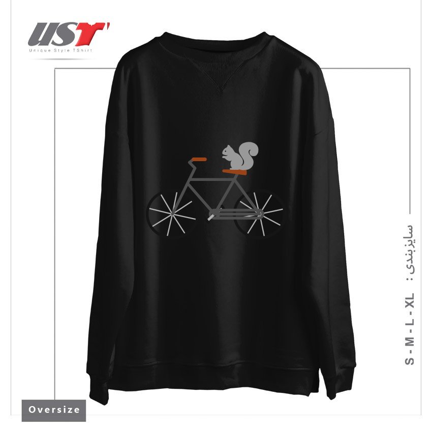 طرح SQUIRREL RIDING BIKE سوییشرت اورسایزرنگ مشکی
