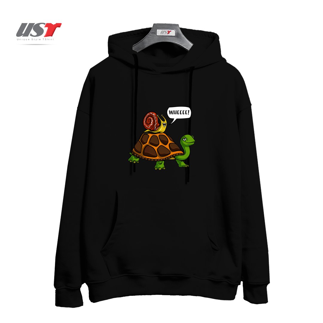 طرح SNAIL RIDING TURTLE هودی اورسایزرنگ مشکی