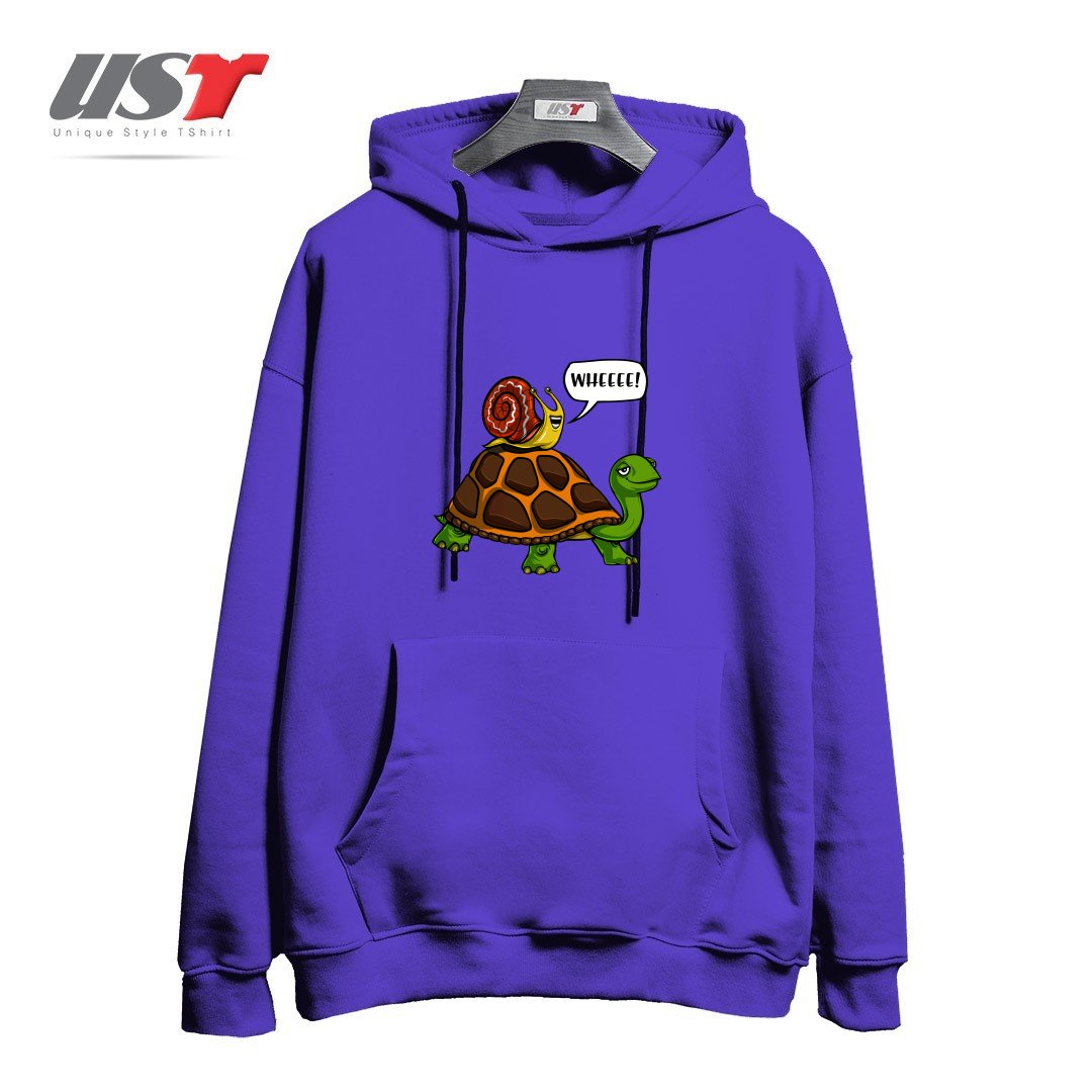 طرح SNAIL RIDING TURTLE هودی اورسایزرنگ بنفش