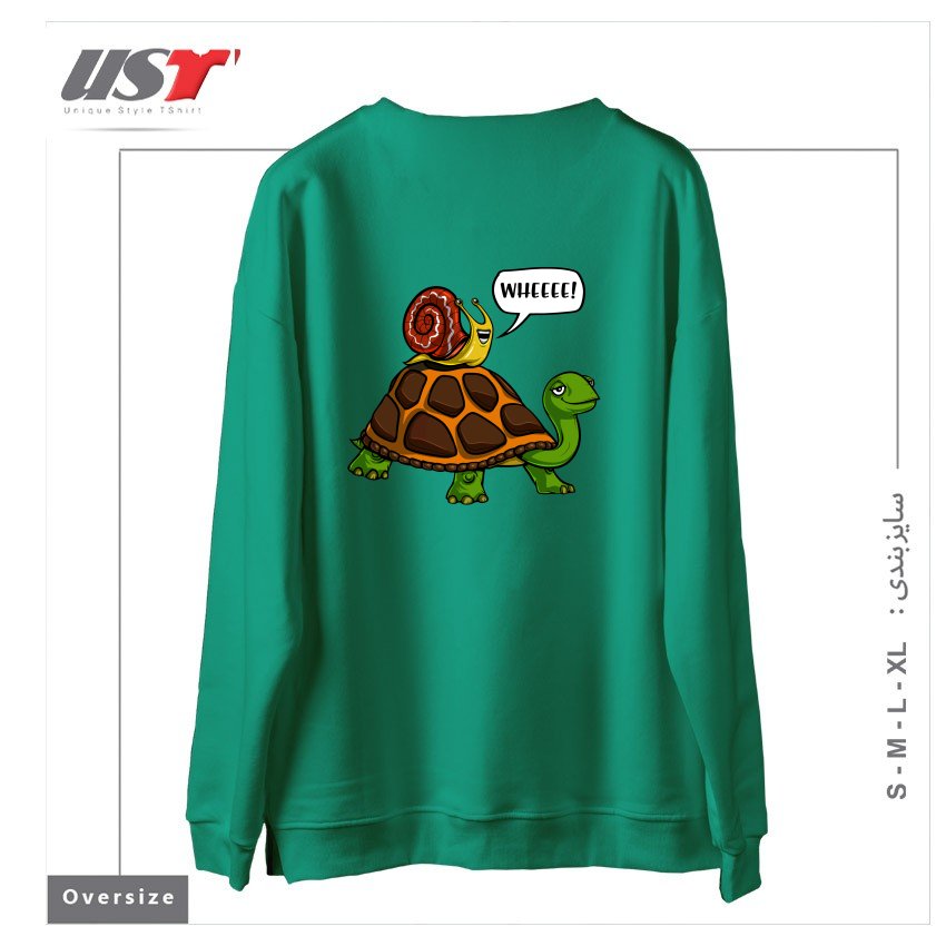 طرح SNAIL RIDING TURTLE سوییشرت اورسایزرنگ سبز سدری