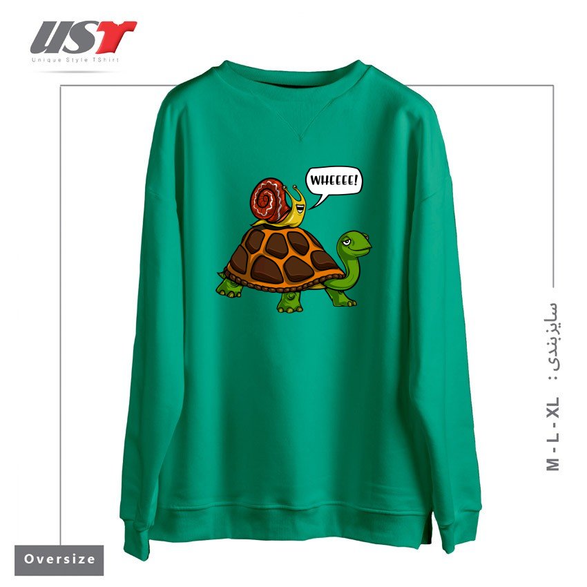 طرح SNAIL RIDING TURTLE سوییشرت اورسایزرنگ سبز سدری